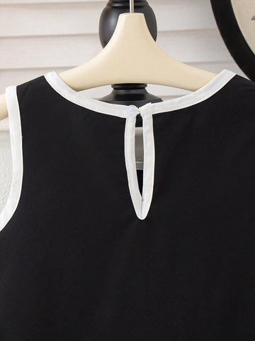 Young Girls' Casual Black Sleeveless Floral 3D Dress, Summer New Girls Princess Dress Children Tank Dress