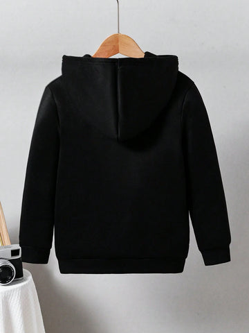 Young Girls Casual Butterfly & Slogan Print Fleece Hoodie