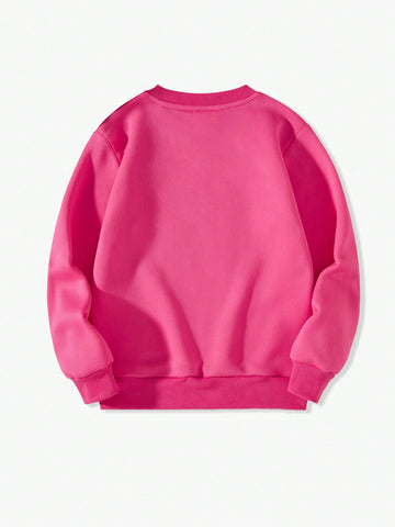 Young Girls Casual Cartoon Print Crew Neck Sweatshirt