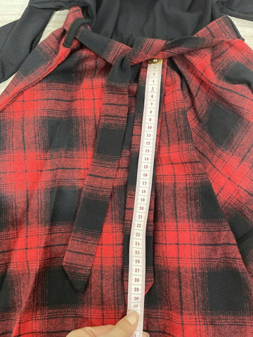 Young Girls Casual Christmas Poinsettia Plaid Long Sleeved Irregular Dress For Autumn