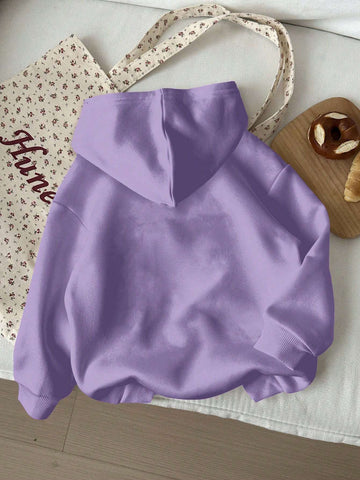 Young Girls Casual Comfortable Knit Long Sleeve Thick Hoodie Sweatshirt, Suitable For Autumn/Winter