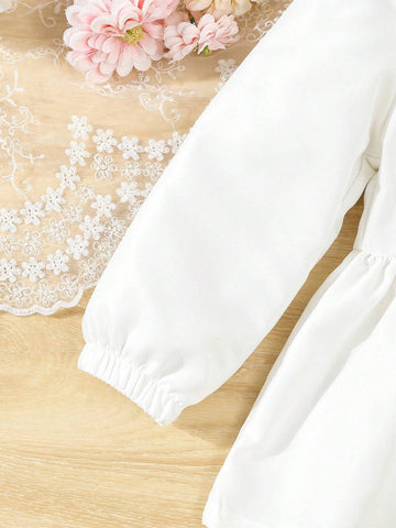 Young Girls' Casual Cute 3D Floral Half-Placket Ruffle Collar Long Sleeve Blouse