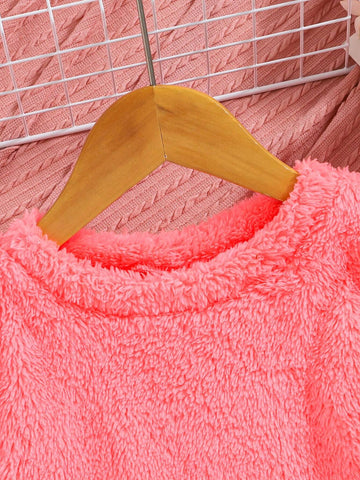 Young Girls Casual Cute Double-Faced Fleece Warm Solid Color Long Sleeve Dress