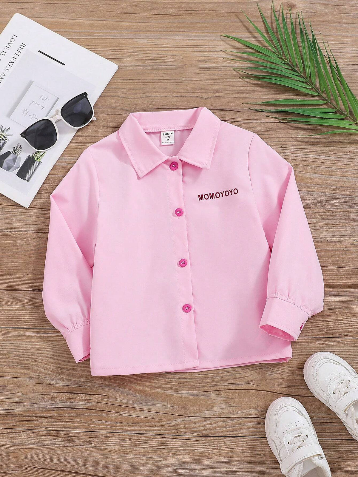 Young Girls Casual Cute Letter Print Pink Long Sleeve Blouse