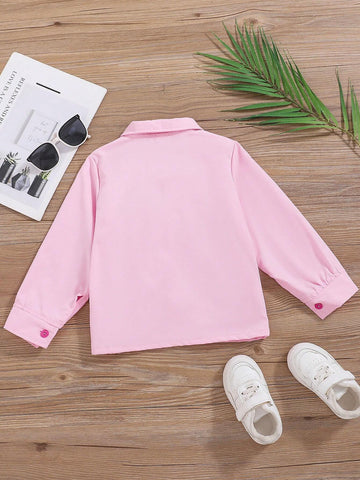 Young Girls Casual Cute Letter Print Pink Long Sleeve Blouse