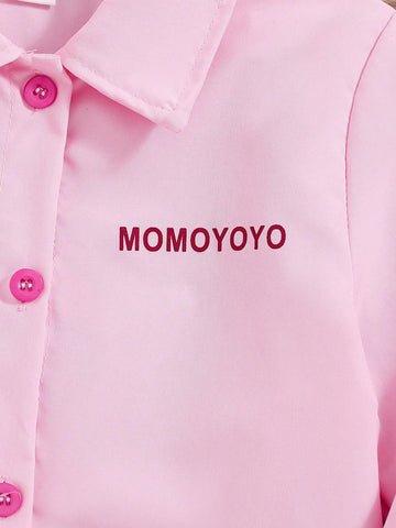 Young Girls Casual Cute Letter Print Pink Long Sleeve Blouse