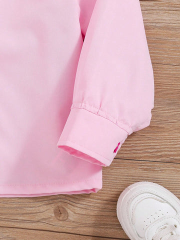 Young Girls Casual Cute Letter Print Pink Long Sleeve Blouse