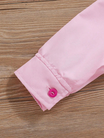 Young Girls Casual Cute Letter Print Pink Long Sleeve Blouse