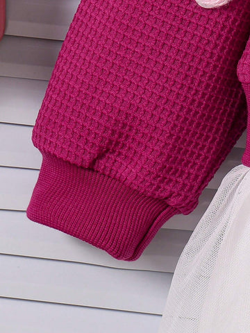 Young Girls Casual Cute Strawberry Decor Elegant Mesh Dress