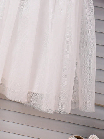 Young Girls Casual Cute Strawberry Decor Elegant Mesh Dress