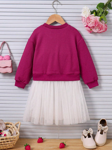 Young Girls Casual Cute Strawberry Decor Elegant Mesh Dress