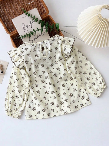 Young Girls Casual Ditsy Floral Long Sleeved Shirt For Autumn