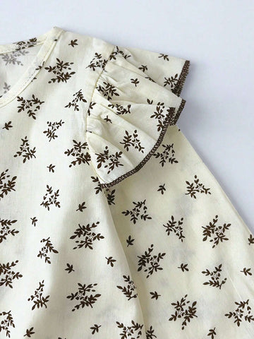 Young Girls Casual Ditsy Floral Long Sleeved Shirt For Autumn