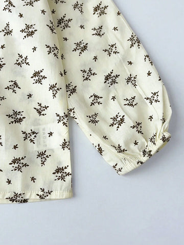 Young Girls Casual Ditsy Floral Long Sleeved Shirt For Autumn