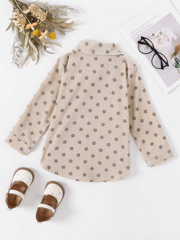 Young Girls' Casual Full Print Corduroy Shirt, Autumn/Winter