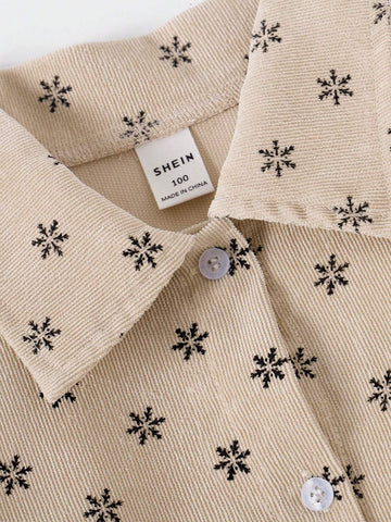 Young Girls' Casual Full Print Corduroy Shirt, Autumn/Winter