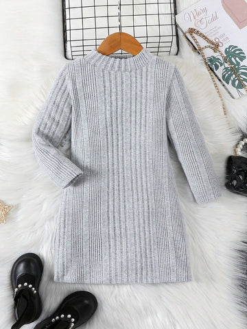 Young Girls Casual Knitted Thermal Crew Neck Sweater Dress For Winter
