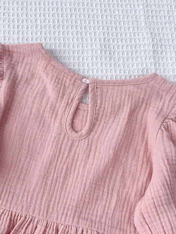 Young Girls Casual Long Sleeve Ruffle Collar Pullover Knit Dress, Spring And Autumn