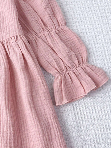 Young Girls Casual Long Sleeve Ruffle Collar Pullover Knit Dress, Spring And Autumn