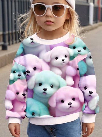 Young Girls Casual Loose Fit Round Neck Comfortable Daily Wear Knitted Long Sleeve Sweatshirt, Suitable For Autumn/Winter