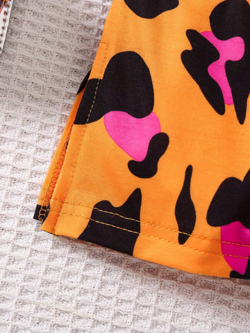 Young Girls' Casual Orange Leopard Print Belted Dress