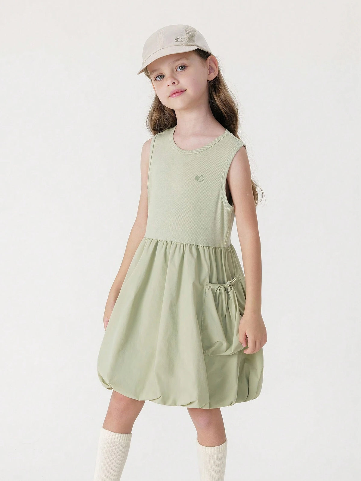 Young Girls' Casual Outdoor Ultra-Light Quick-Dry Dress With Big Pockets And Bubble Hem, Summer