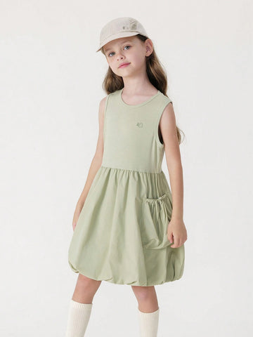 Young Girls' Casual Outdoor Ultra-Light Quick-Dry Dress With Big Pockets And Bubble Hem, Summer