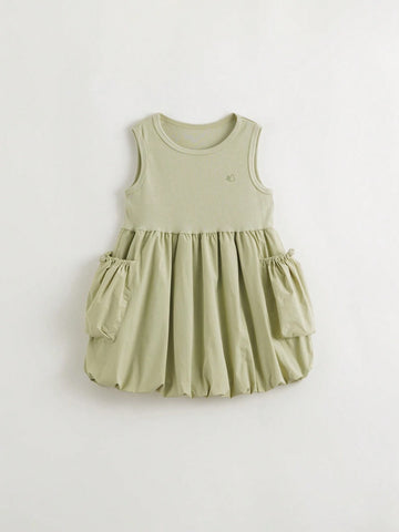 Young Girls' Casual Outdoor Ultra-Light Quick-Dry Dress With Big Pockets And Bubble Hem, Summer