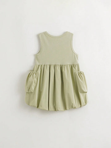 Young Girls' Casual Outdoor Ultra-Light Quick-Dry Dress With Big Pockets And Bubble Hem, Summer