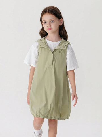 Young Girls' Casual Outdoor Ultra-Light Quick-Dry Sleeveless Hooded Jumpsuit, Summer