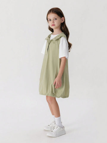 Young Girls' Casual Outdoor Ultra-Light Quick-Dry Sleeveless Hooded Jumpsuit, Summer