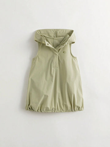Young Girls' Casual Outdoor Ultra-Light Quick-Dry Sleeveless Hooded Jumpsuit, Summer