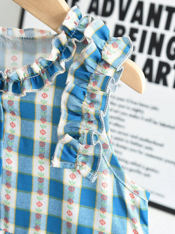 Young Girls Casual Plaid Sleeveless Dress Suitable For Summer