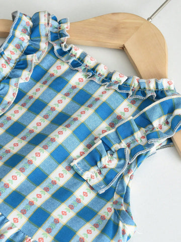 Young Girls Casual Plaid Sleeveless Dress Suitable For Summer