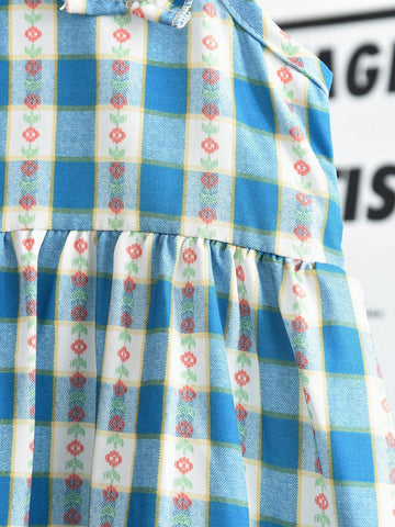 Young Girls Casual Plaid Sleeveless Dress Suitable For Summer