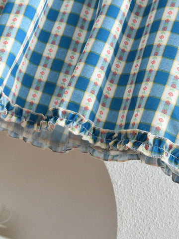 Young Girls Casual Plaid Sleeveless Dress Suitable For Summer