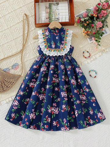 Young Girls' Casual Printed Simple Daily Dress (Random Pattern)