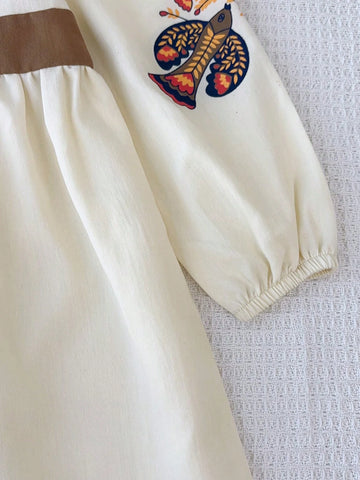 Young Girl's Casual Ruffle Collar Floral Print Long Sleeve Dress, Spring/Autumn