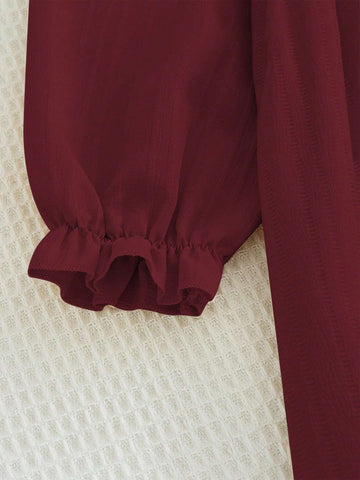 Young Girl's Casual Ruffle Trim Long Sleeve Dress, Spring Autumn