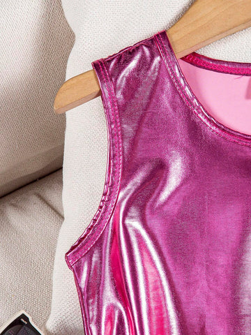 Young Girls" Casual Short Dress With Irregular Shoulder And Silver Plated Pure Color, Summer