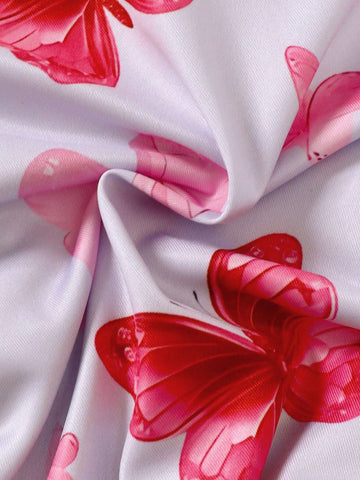 Young Girls' Casual Sleeveless Regular Dress With Cute Laser Digital Positioning Floral, Butterfly, And Bear Patterns, Suitable As Home Clothing
