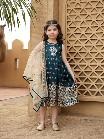 Young Girls' Casual Sleeveless Shift Dress, Simple And Fashionable For Everyday Wear