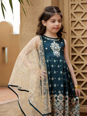 Young Girls' Casual Sleeveless Shift Dress, Simple And Fashionable For Everyday Wear