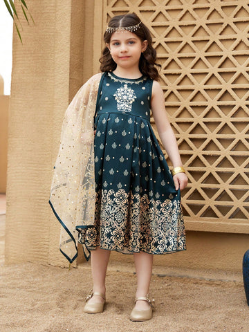Young Girls' Casual Sleeveless Shift Dress, Simple And Fashionable For Everyday Wear