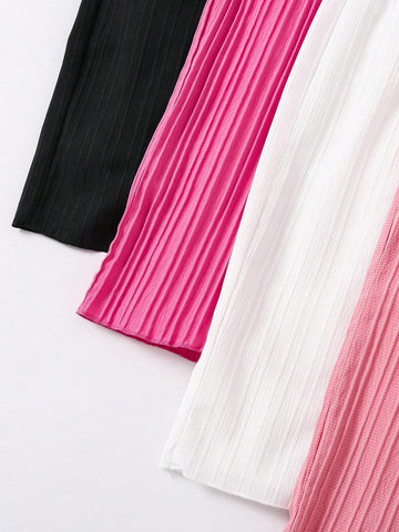 Young Girls' Casual Solid Color Pleated Wide Leg Pants