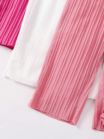 Young Girls' Casual Solid Color Pleated Wide Leg Pants