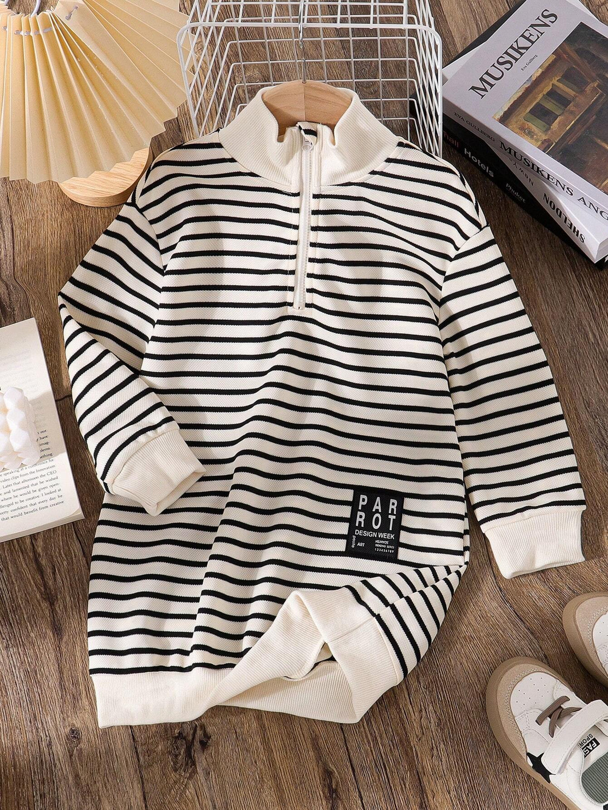Young Girls Casual Striped Knit Long Sleeve Dress, Autumn/Winter
