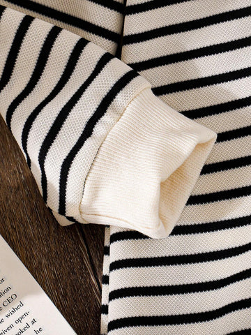 Young Girls Casual Striped Knit Long Sleeve Dress, Autumn/Winter