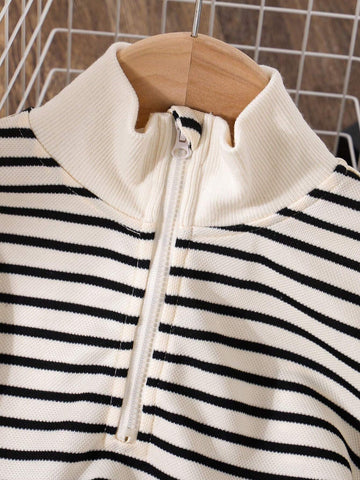 Young Girls Casual Striped Knit Long Sleeve Dress, Autumn/Winter