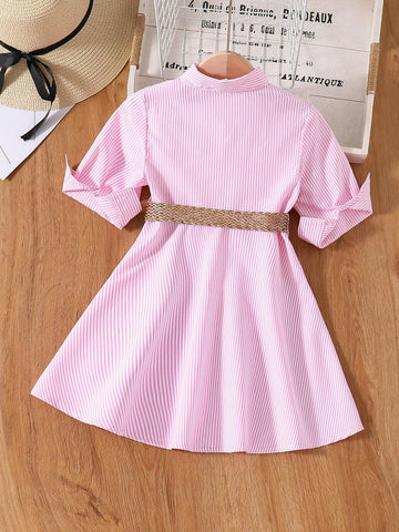 Young Girl's Casual Striped Shirt Dress, Spring/Summer